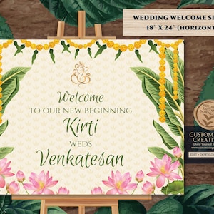 South Indian Wedding Signs, Tamil Welcome signs, Indian Welcome Tamil sign & Welcome South Indian sign as Welcome Telugu Wedding sign Indian
