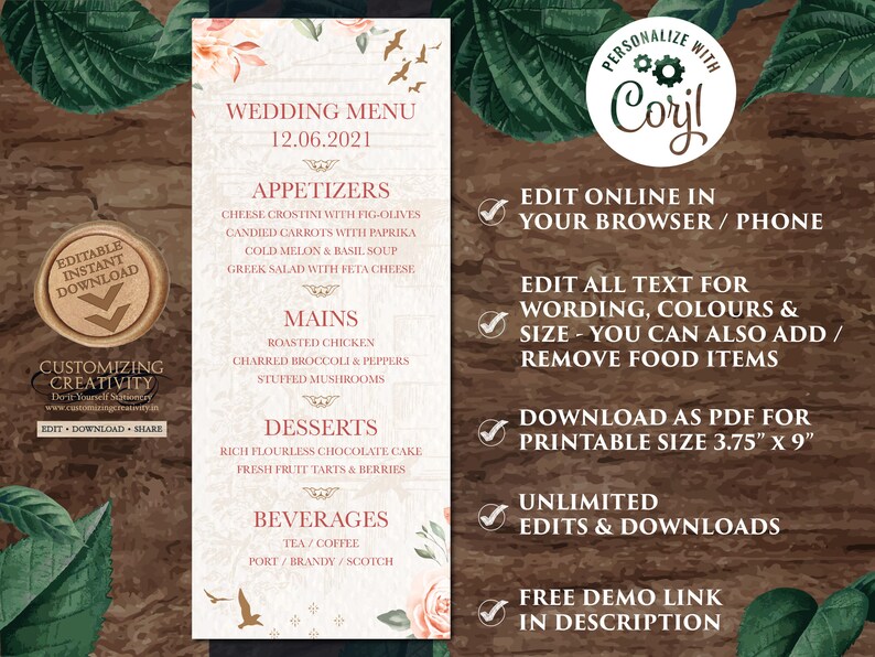 Indian Menu card template /& Dinner Menu Indian Wedding Wedding Table Menu Card as Fall Table Menu Rehearsal Dinner Menu Fall Wedding Lunch