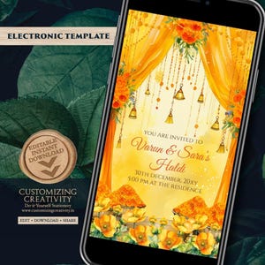 Digital Haldi Invitation: Floral Pithi, Mayoun & Mehndi Invites