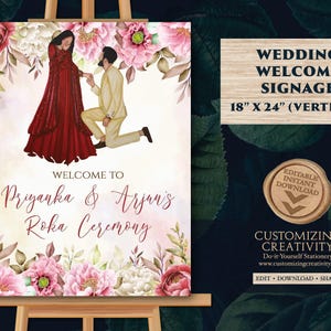 Indian Engagement Welcome Sign: Roka Ceremony Floral Decor (Digital Template)