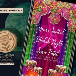 Muslim Dholak night invites, Punjabi Dholki invites digital as Muslim Dholki invitation, Dholak invitation & Pakistani Dholak Invite Digital