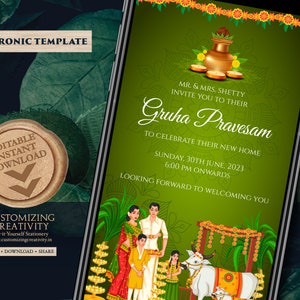 Indian Housewarming invite &Housewarming uitnodiging, Griha pravesh uitnodigen als Gruhapravesam uitnodiging, Pooja uitnodigen als Gruha pravesh uitnodigen