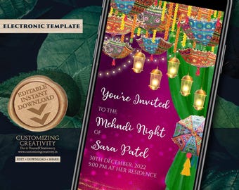 Digital Mehndi Invitation: Dholki & Henna Party Template (Digital Download)