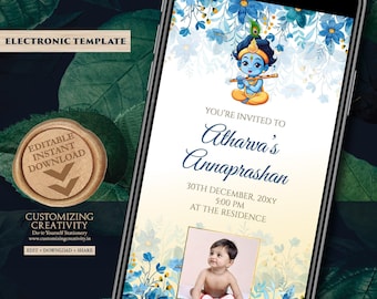 Annaprashan Invitation: Floral Rice Feeding Ceremony (Digital Template)