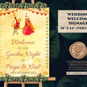 Garba Night Welcome Sign: Indian Wedding Sangeet Decor (Digital Download)