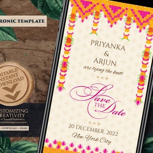 Indien Enregistrer la date Numérique comme Mariage hindou Enregistrer les dates, Royal Enregistrer la date Traditionnel & Whats App Mariage Enregistrer la date Électronique