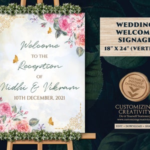 Reception Welcome Signs as Indian Wedding Welcome Signs, Reception Signage Floral as Hindu Welcome Sign, Anand Karaj sign Sikh Welcome signs