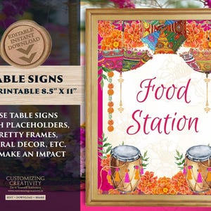Indian Food stall sign Desi Food station sign Wedding decor & Indian Food sign, Mehndi decoration Mehndi station decor as Indian Haldi decor