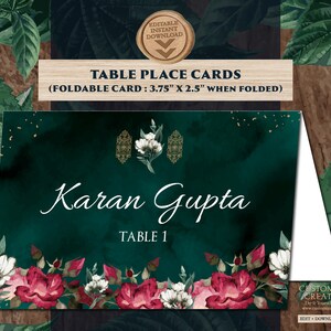 Emerald Place Cards Jewel Tone as Emerald Green table cards Indian tag, Green escort cards Emerald Name tag, Indian Menu Food Labels Wedding