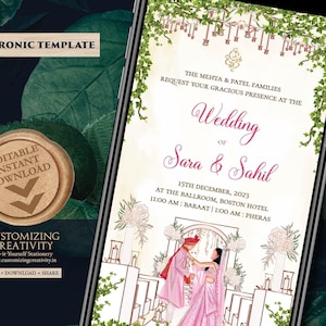 Digital Indian Wedding Invitation Template: Floral Hindu Invite (Download)