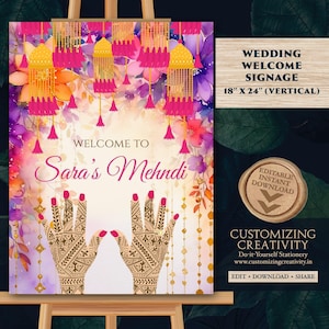 Mehndi welcome sign & Mehendi signs, Mendhi welcome sign Mendhi sign as Mehndi decor, Welcome to Mehndi posters as Mehendi Welcome Sign