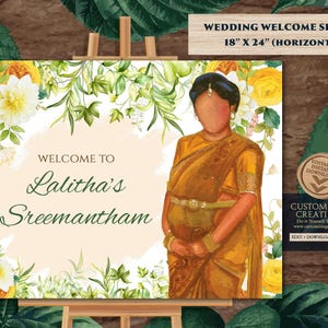 Sreemantham sign & Valaikappu Seemantham welcome sign, Indian Baby shower welcome sign as Godh Bharai welcome sign, Indian Baby shower sign