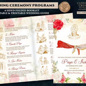 Gujarati Wedding program & Hindu Wedding Program guide, Indian Wedding guide as Hindu Ceremony Program, Hindu Wedding program template Hindu