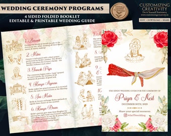 Gujarati Wedding program & Hindu Wedding Program guide, Indian Wedding guide as Hindu Ceremony Program, Hindu Wedding program template Hindu