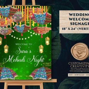 Mehndi Signs as Mehndi Decor Signs, Mehndi Welcome signs & Mendhi decor sign Umbrella, Mendhi Umbrella decor as Mehendi decor, Mendhi poster