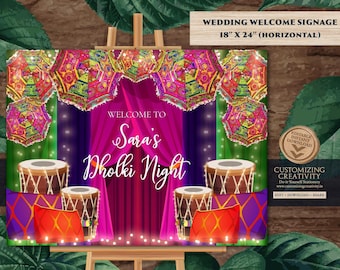 Muslim Dholki Welcome Sign: Punjabi Dholak Night Decor (Digital Download)