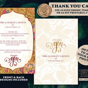 Cartão de agradecimento indiano Paisley Casamento como foto de casamento real Notas de agradecimento Indiano, casamento Obrigado Paisley como etiquetas de agradecimento com fotos