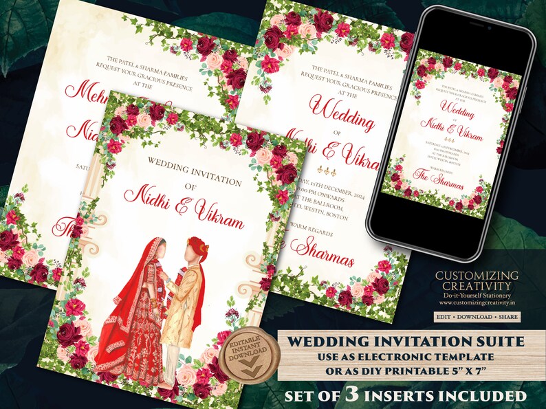 Hindu Invitations &amp; Hindu Wedding Cards Indian Wedding Card - Etsy