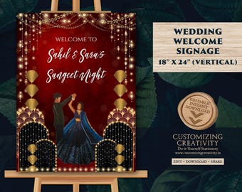 Sangeet Welcome Sign: Indian Wedding Decor (18" x 24") (Digital Download)