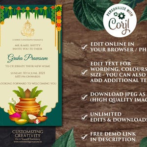Indian Housewarming Invitation: Gruha Pravesh Pooja (Digital Template) image 3