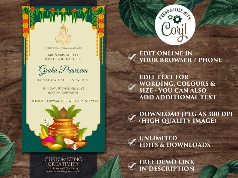 Indian Housewarming Invitation: Gruha Pravesh Pooja (Digital Template) image 3