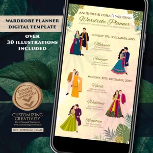 Itinéraire de mariage indien - Planificateur numérique de garde-robe indien et programme de mariage hindou, programme de mariage indien en tant que chronologie numérique de mariage indien