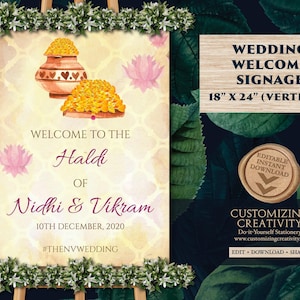 Haldi-welkomstbord: decoratie Indiase huwelijksceremonie (digitale download)