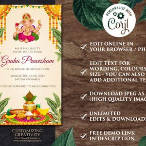 Indian Housewarming Invitation: Gruhapravesham Pooja Invite (Digital) image 3