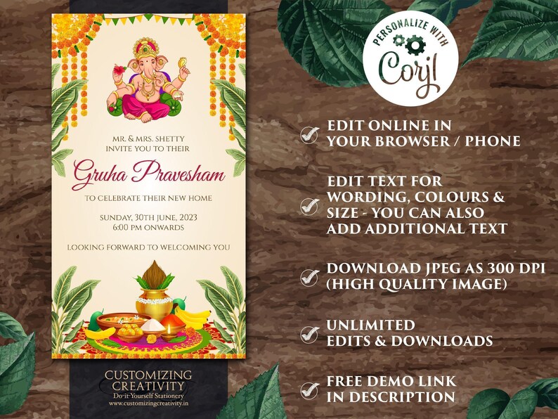 Indian Housewarming Invitation: Gruhapravesham Pooja Invite (Digital) image 3