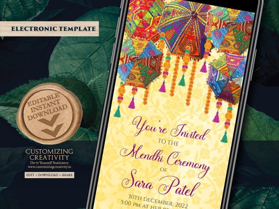 Digital Mehndi Invitation: Henna Party Electronic Template