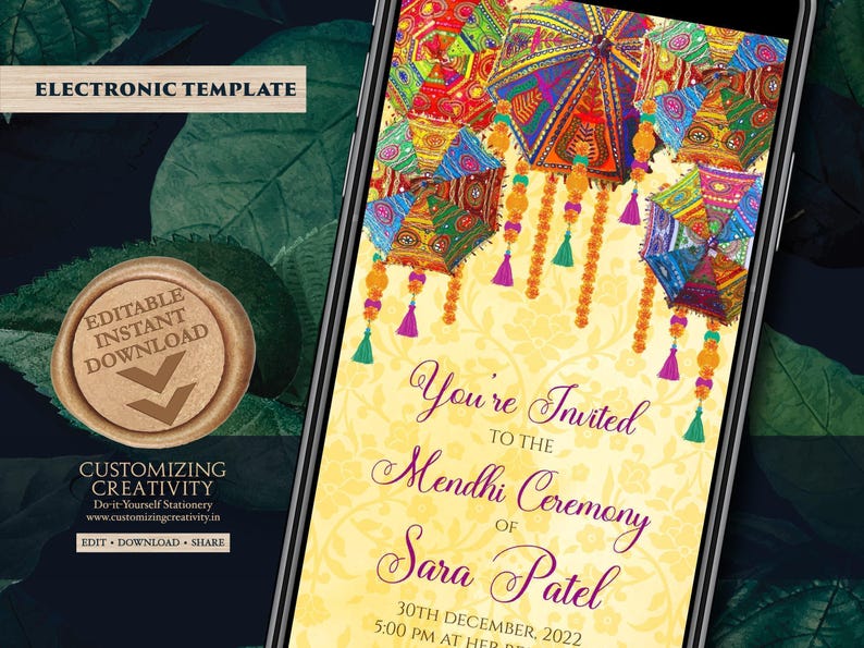 Digital Mehndi Invitation: Henna Party Electronic Template image 1