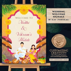 Letrero de bienvenida Haldi: Decoración para bodas indias (PDF de 45,7 x 61 cm)