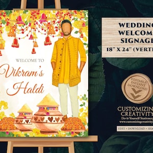 Plaque de bienvenue Groom Haldi : décoration indienne (téléchargement numérique)