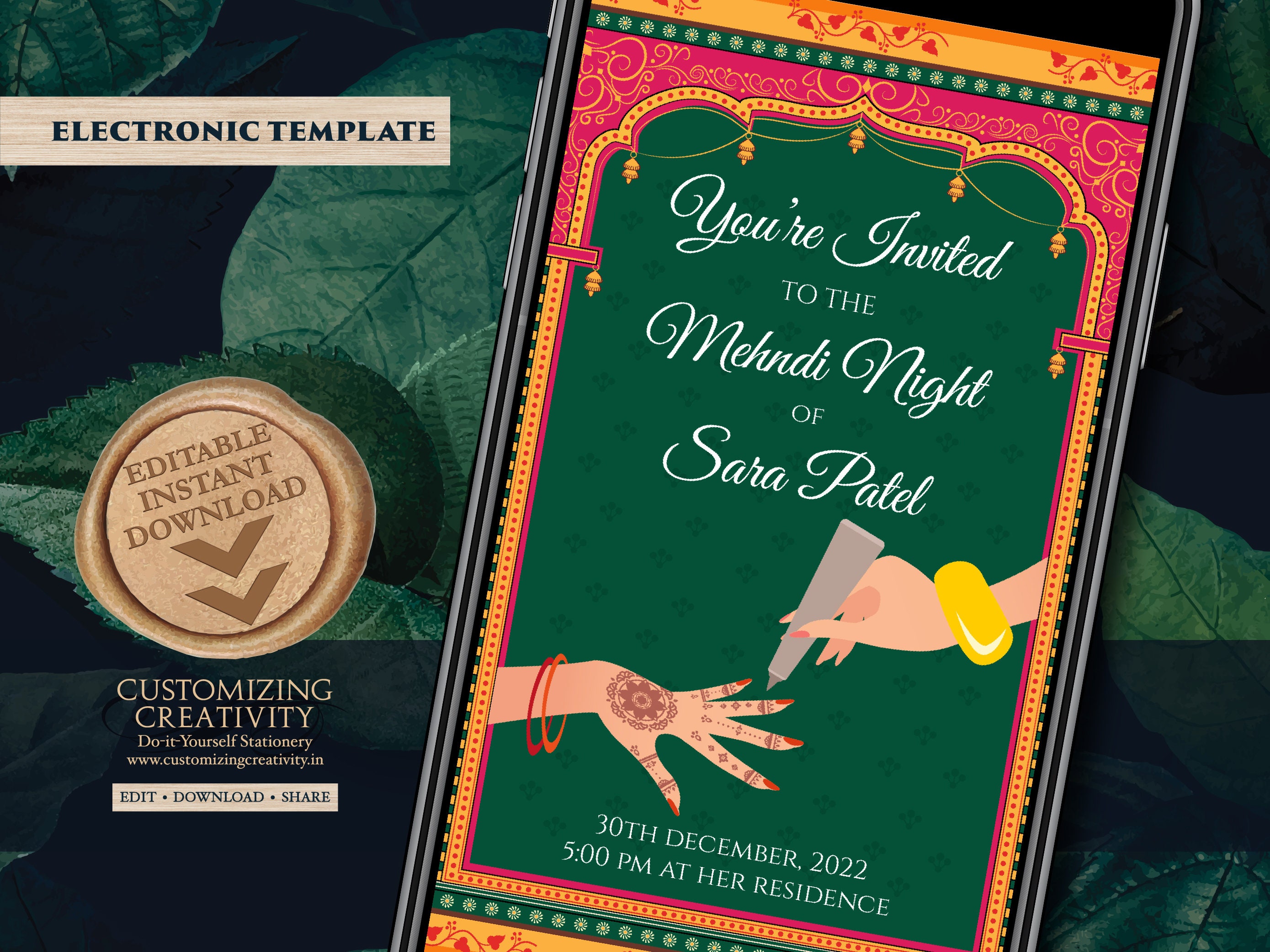 Mehndi Invites Digital as Mehndi invitations Electronic Etsy