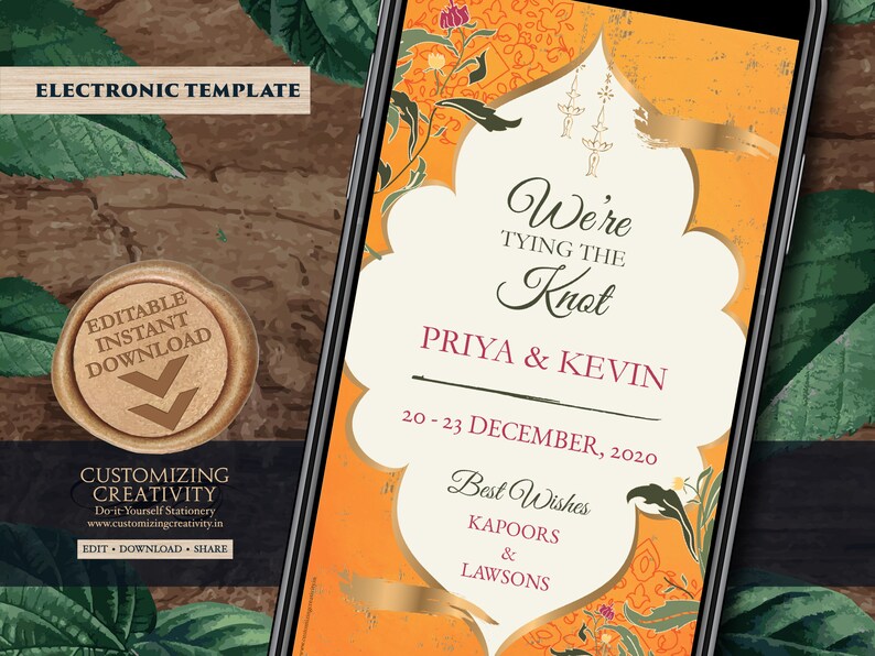 Moroccan Save the Date Arabic /& Muslim Save the Date Nikkah invite Royal Save the date Digital as Orange Save the Date Indian Traditional