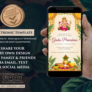 Indian Housewarming Invitation: Gruhapravesham Pooja Invite (Digital) image 5