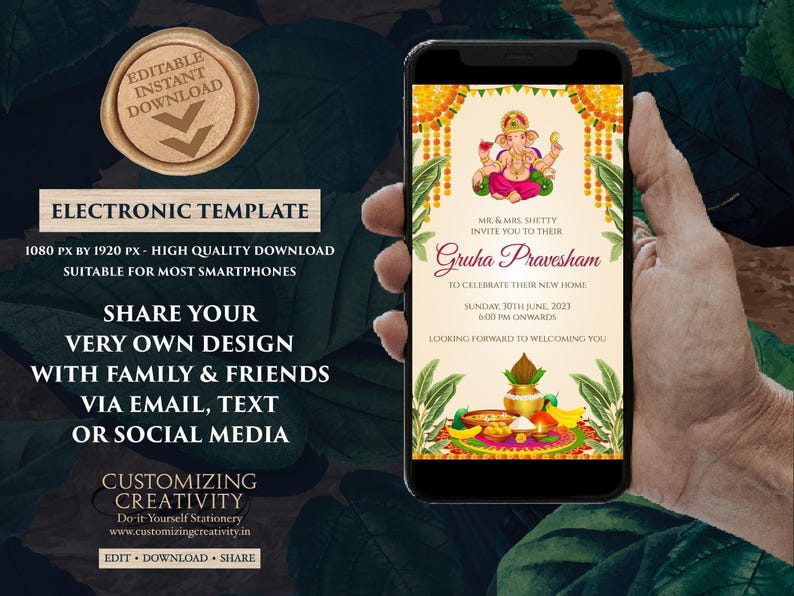 Indian Housewarming Invitation: Gruhapravesham Pooja Invite (Digital) image 5