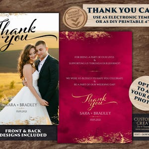 Maroon Thank You Card Mariage Indien comme Mariage Cartes de remerciement avec photo, Indien Merci Jewel Tone comme Bourgogne Cartes de remerciement Mariage