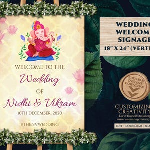 Sjabloon Ganpati Indiase bruiloft welkomstbord (digitale download)