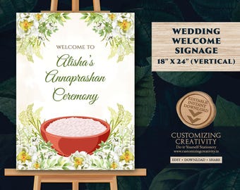 Annaprasan Welcome Sign: Indian Rice Ceremony Decor (Digital Download)