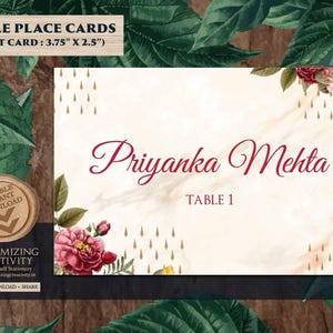Garden Place Cards Indian Menu as Indian table cards Greenery, Indian escort cards & Floral Name tags, Greenery Wedding Food Labels Dinner