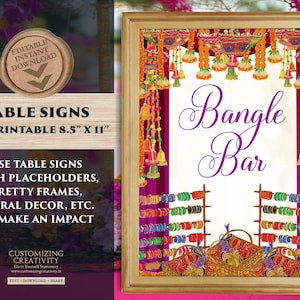Bangle Bar signs Desi Wedding decor, Bangle decoration & Henna station sign Dholki decor, Mehndi decor as Dholki decor, Bindi station sign