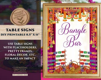 Bangle Bar signs Desi Wedding decor, Bangle decoration & Henna station sign Dholki decor, Mehndi decor as Dholki decor, Bindi station sign