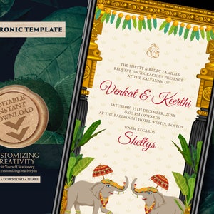 Invitations de mariage tamoul Cartes de mariage indien du sud Digital, Digital Telugu Wedding invite comme carte de mariage tamoul numérique South Indian