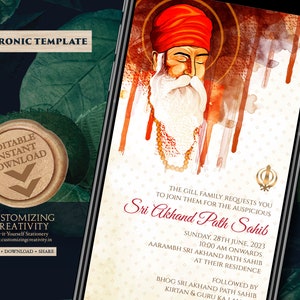 Invitación digital de Akhand Path e invitación de Sri Akhand Path Sahib, invita a Sikh como tarjeta de Akhand Path, tarjeta de Akhand Sahib digital como invitación de Akhand Path
