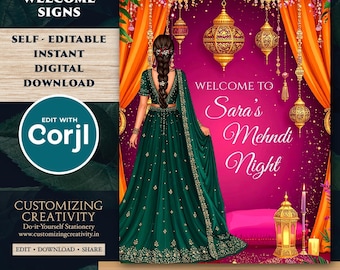 Mehndi Welcome Sign: Dholki Decoration Poster (Digital Download, 18x24" PDF Format)