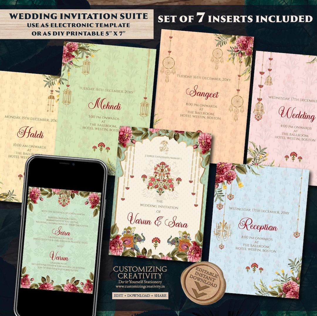 Digital Indian Wedding Invitation: Gujarati Kankotri Template (5x7, PDF ...
