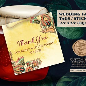 Paisley Indian Wedding Favor Tags: Printable Thank You Gift Tags (Digital Template)