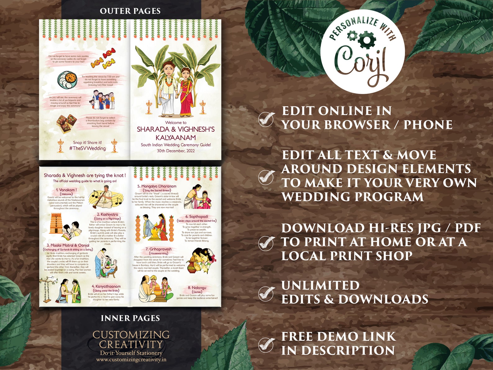 South Indian Wedding Program Guides as Tamil Ceremony Program Etsy