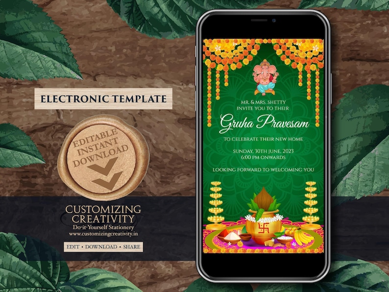 Indian Housewarming Invitation: Griha Pravesh Pooja (Digital Download) image 2
